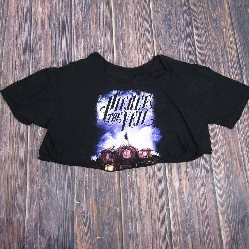 Pierce The Veil Shirt Womens Medium Black Cropped Band Tee Punk Rock Tour Top